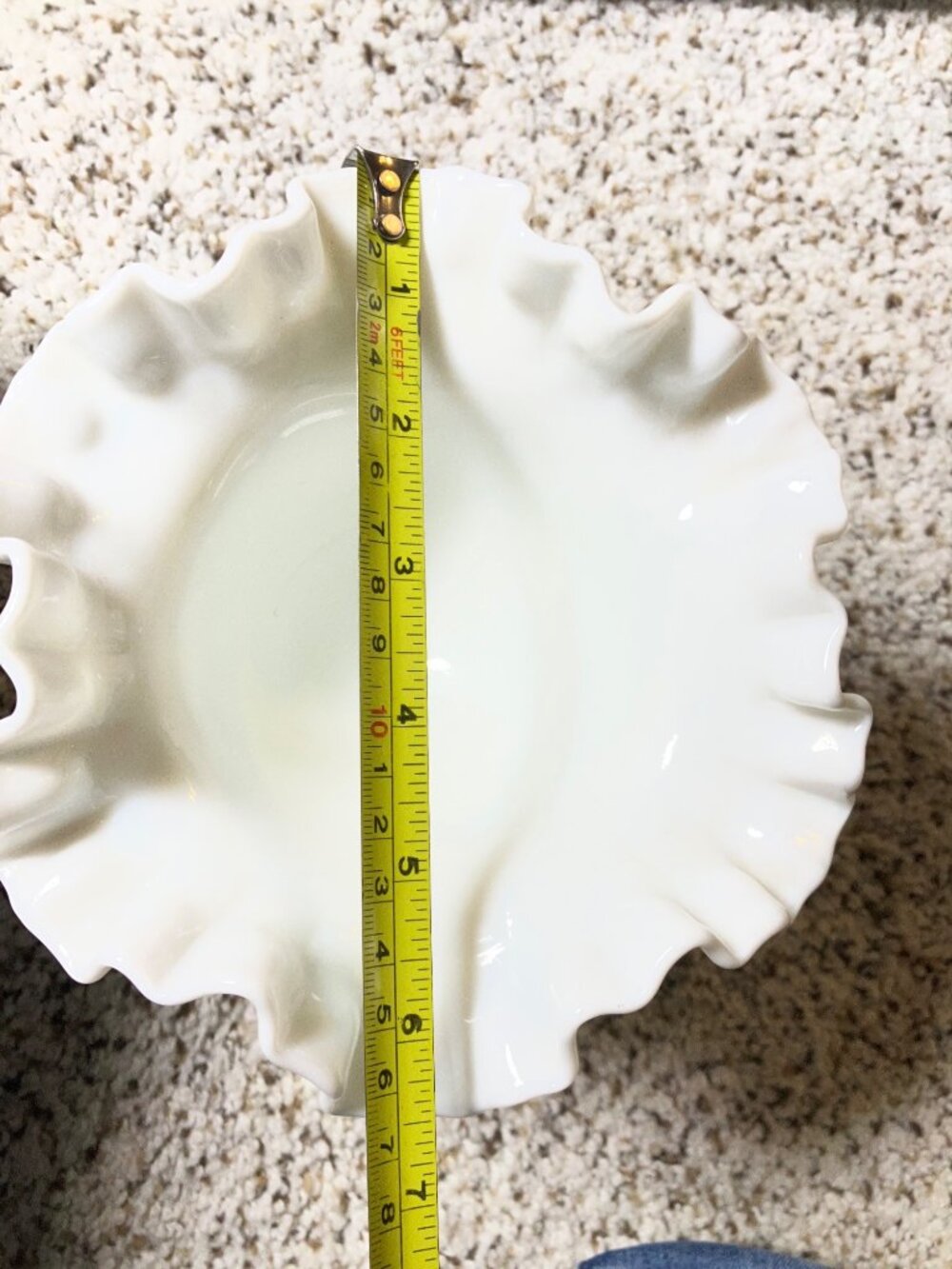 White Milk Glass Hobnail Ruffled Crimped Edge Compote Vase Dish - Picture 11 of 11